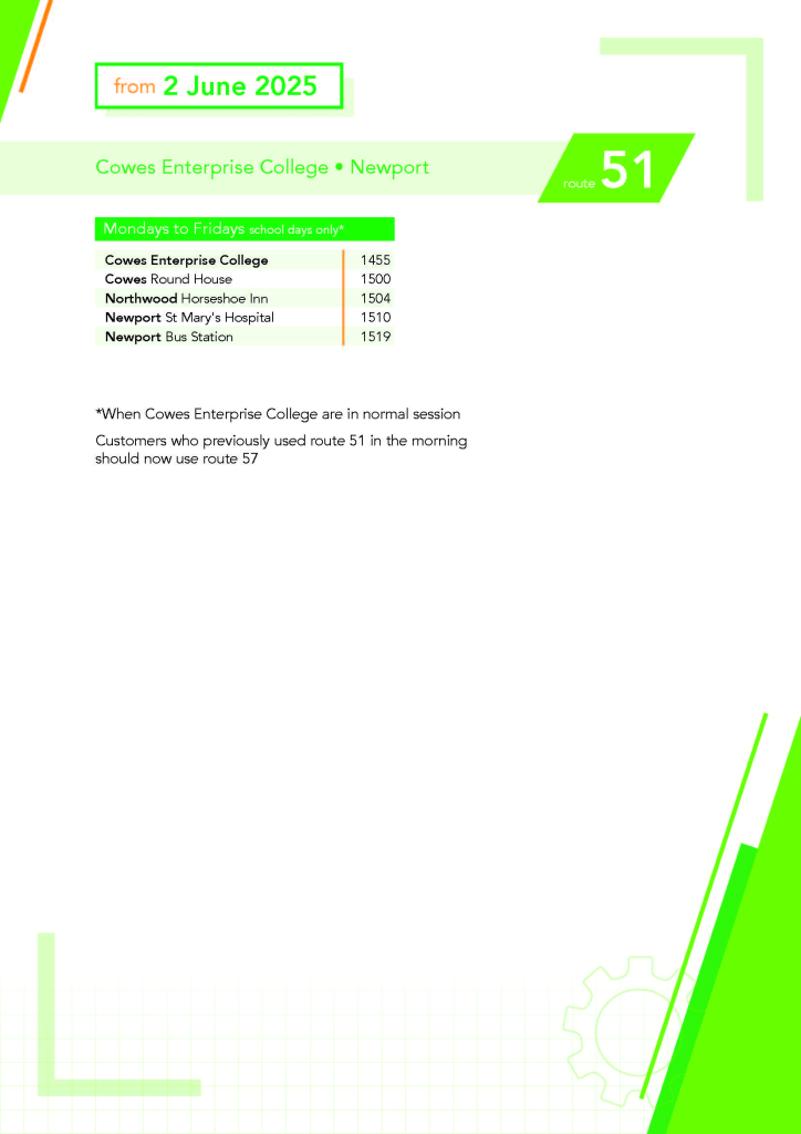 Timetable for Southern Vectis Route 51
